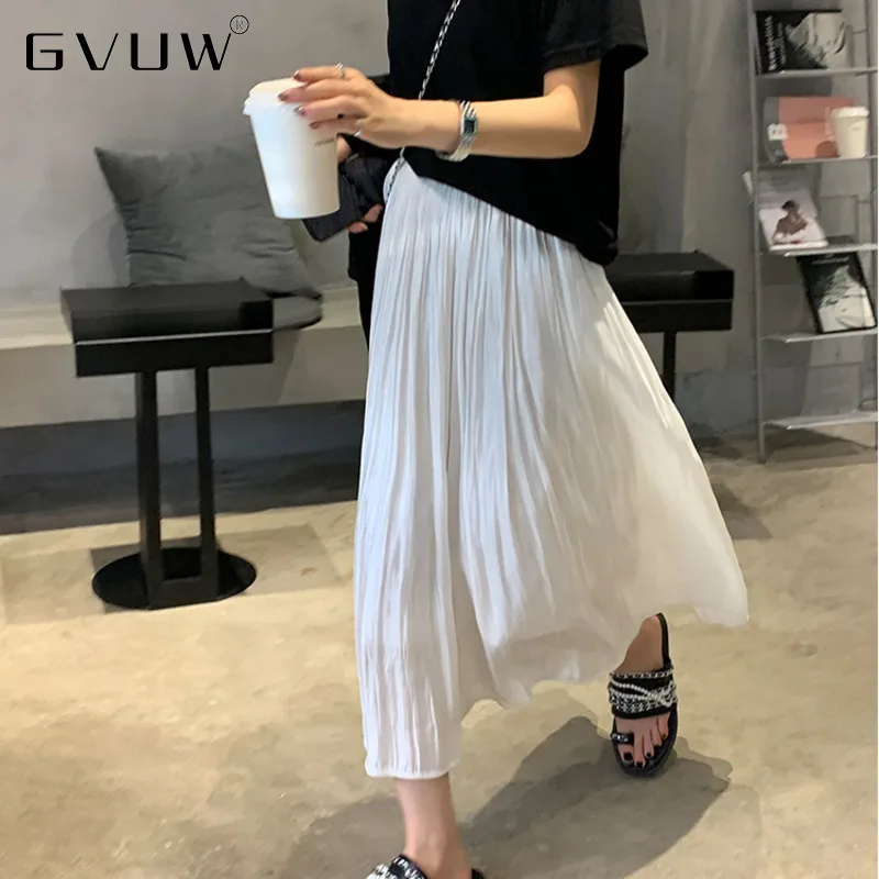 

Женская плиссированная юбка GVUW, летняя шифоновая свободная трапециевидная юбка средней длины с высокой талией, в японском стиле, KB93377