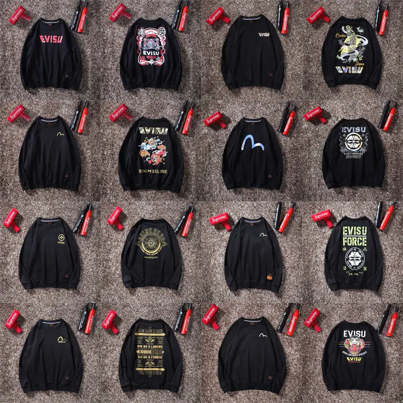 Evisu осенне-зимний мужской свитер с круглым вырезом, теплый дышащий Модный хлопковый свитер с принтом и длинными рукавами для мужчин и женщин, одежда для влюбленных