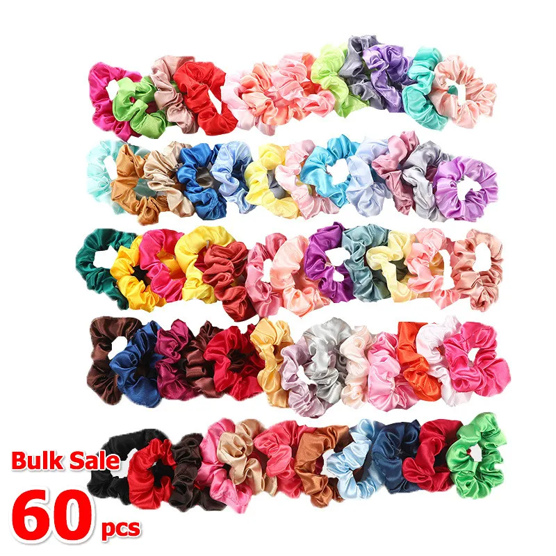 

60 Pcs/lots Vintage Hair Scrunchie Pack Stretchy Women Elastic Hair Bands Girl Headwear Rubber Hair Clips Ties Ponytail Holder