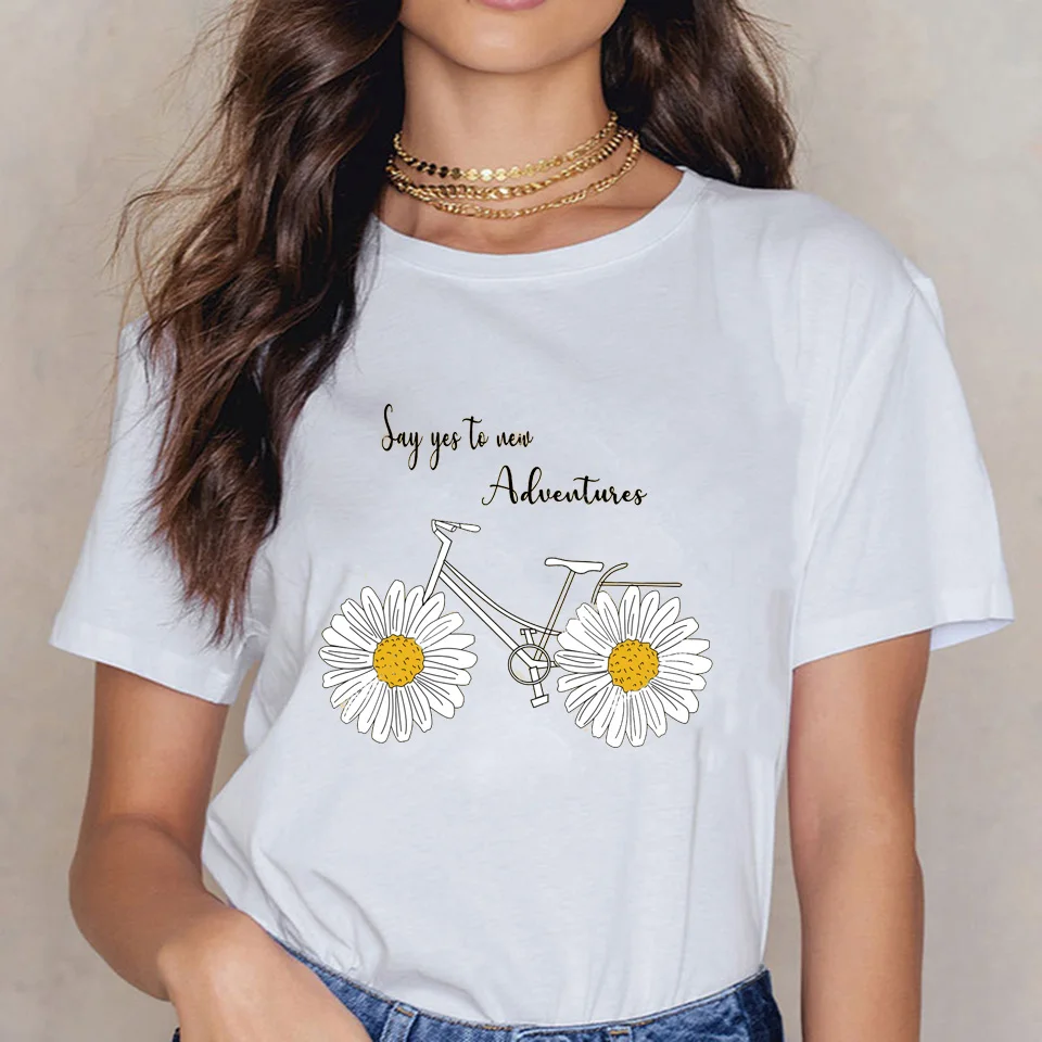 

Daisy Flower T-shirts Women's Top Summer Fashion Clothes Short Sleeve T-Shirts Female T-shirt Aesthetic Daisy Blouses and Shirts