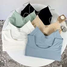 Mulheres Top curto Tubo Superior Sutiã Cueca de Seda Gelo Coreano Moda Acolchoado Bonito da Parte Traseira Bralette Sutiã Verão Novo 2022 (1)