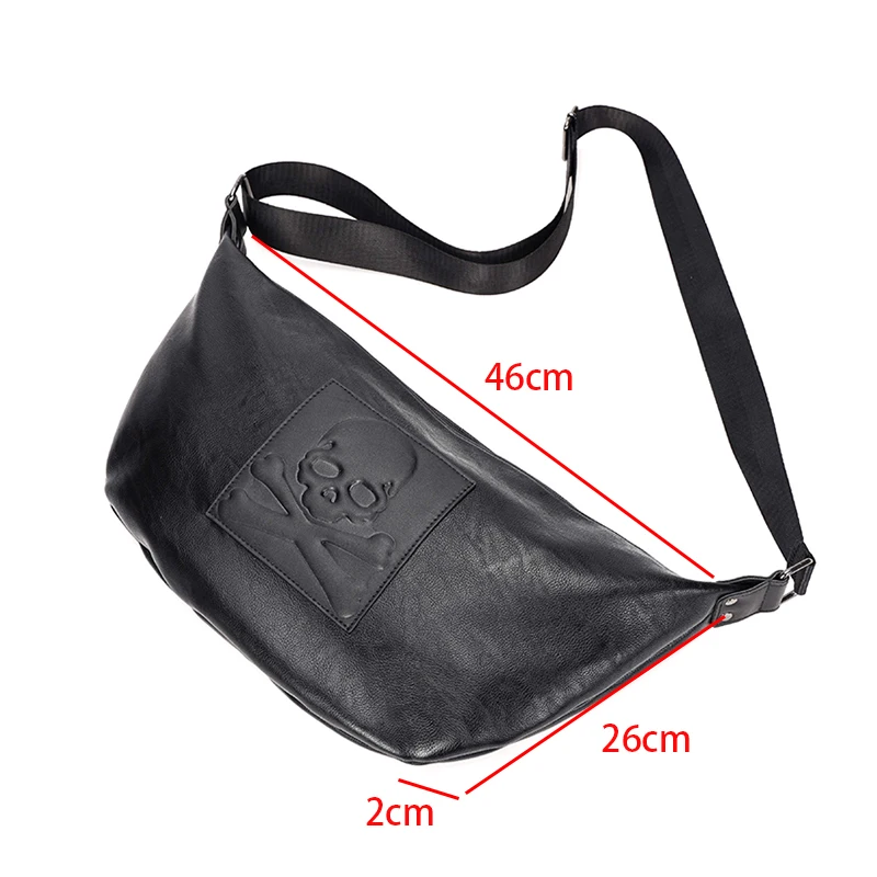 Mihaivina Chest Bag For Men Skull Black Leather Belt Bag Unisex Shoulder Messenger Bags Trendy Women Travel Phone Crossbody Bags