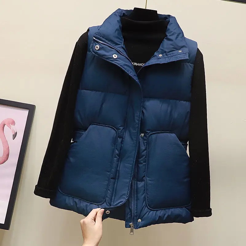 

2021 Women's Down Cotton Body Warm Vest Coat Winter New Ladies Casual Waistcoat Female Sleeveless Long Vest Jacket Slim