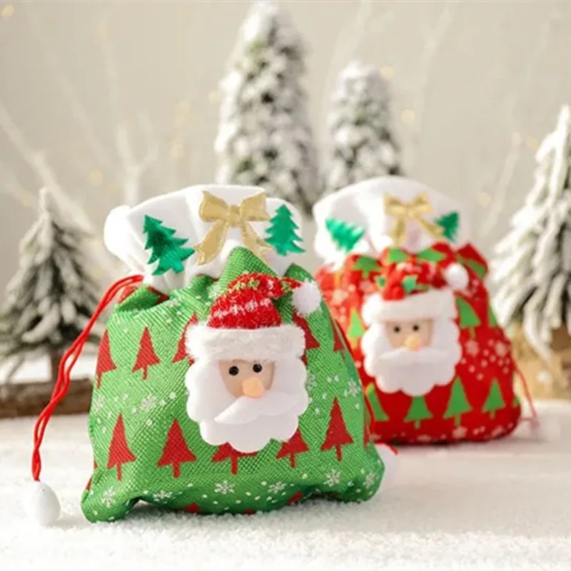 

Christmas Gift Bags Drawstring Candy Bags 2 Pcs Christmas Party Favor Apple Bags