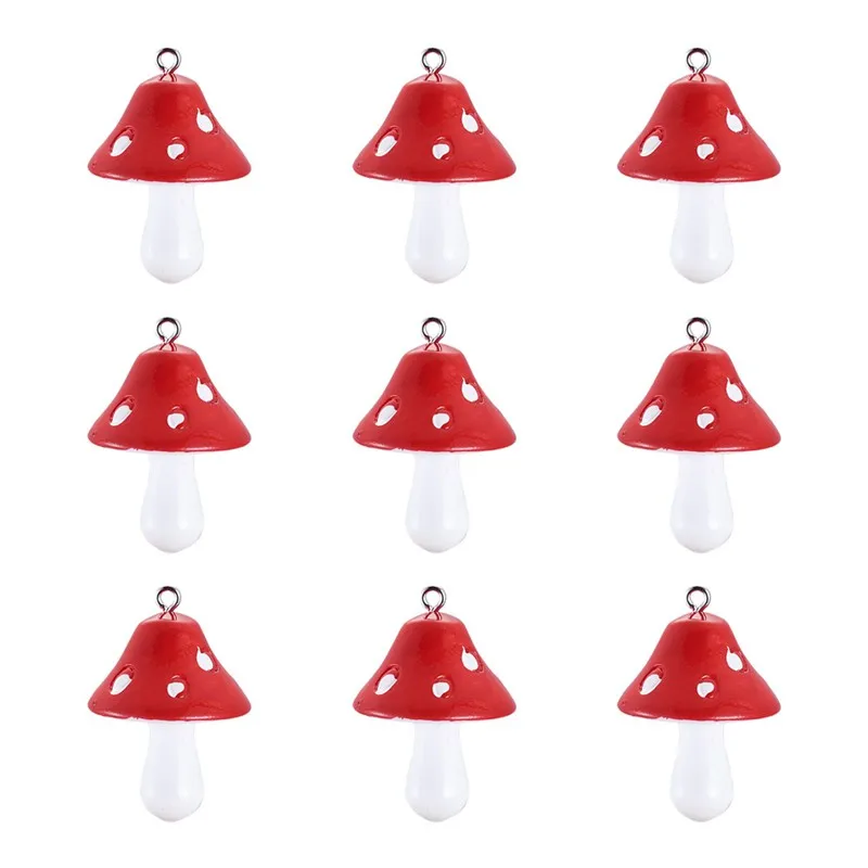 200 шт. подвески из смолы в виде красных грибов 34x22x22 мм отверстие: 2 мм|pendant cover|mushroom