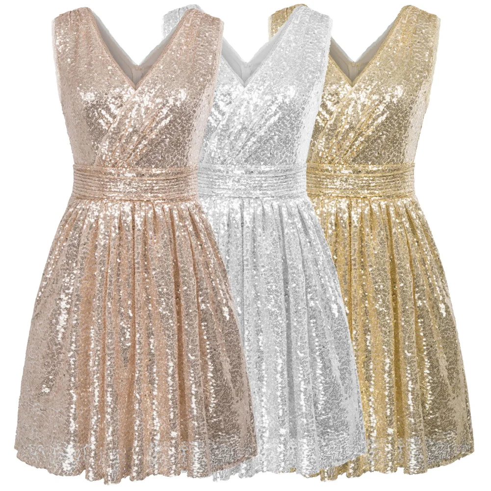 Vestido de festa, мини женские платья, женское платье без рукавов с v-образным вырезом и блестками, элегантное вечернее платье для женщин