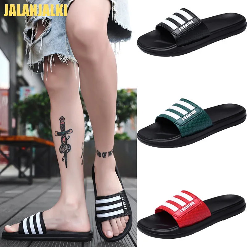 

JALANJALKI Summer Casual Men's Sandal comfortabel Non-slip Outdoor Indoor Zapatos Hombre Black Green Red and White stripes