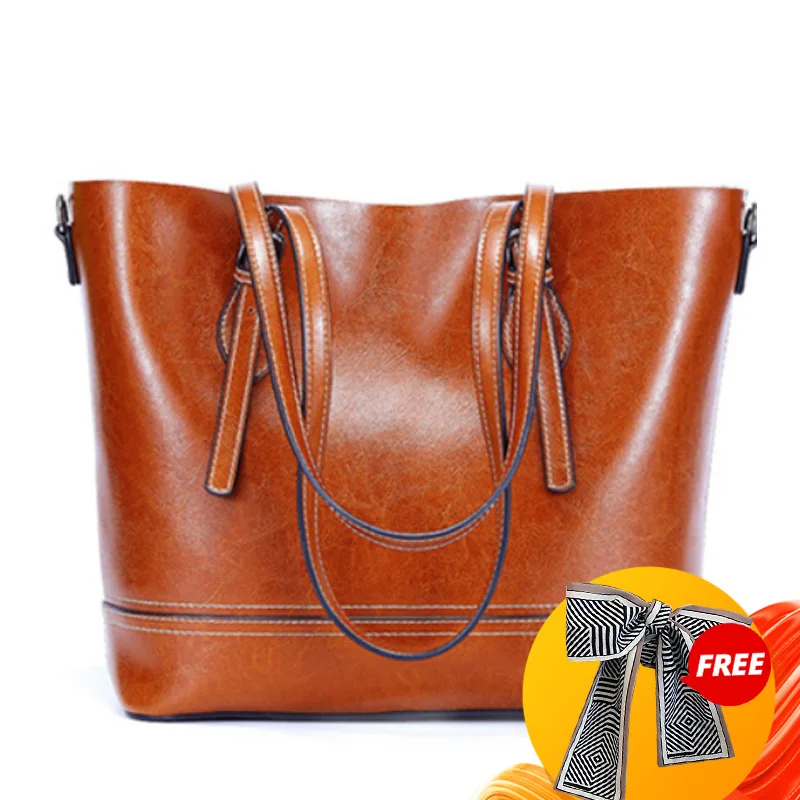 Zency Большая вместительная женская сумка на плечо 100% натуральная кожа коричневая