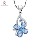 Женское ожерелье из серебра 925 пробы с подвеской в виде клевера, подвеска в форме капли воды, подвеска из аквамарина, цепочка до ключиц с бабочкой