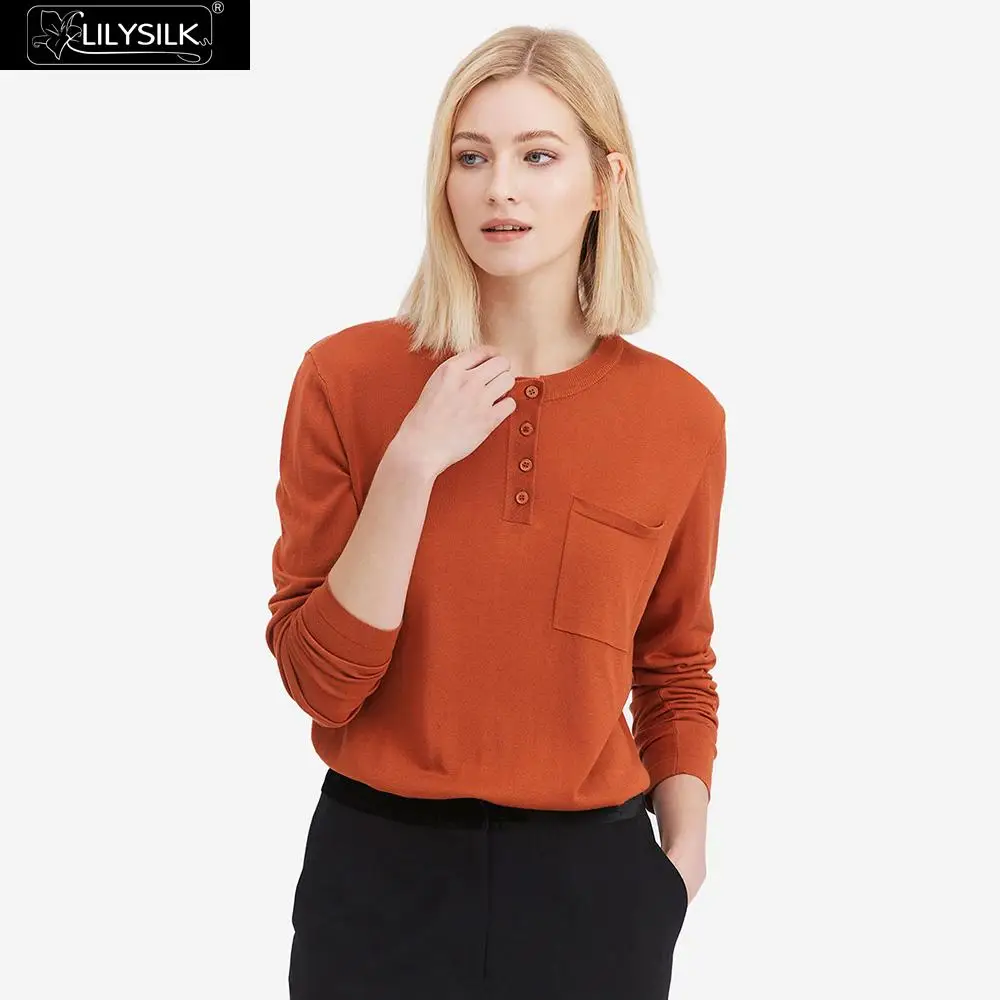 LilySilk шикарная женская футболка с воротником стойкой| |