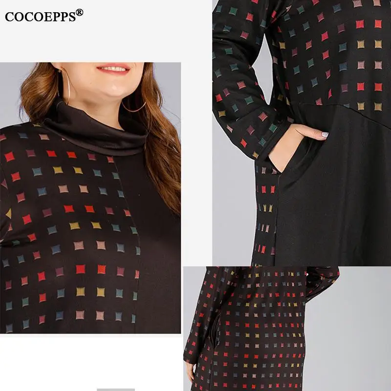 Женское осеннее свободное платье в клетку повседневное длинное большого размера