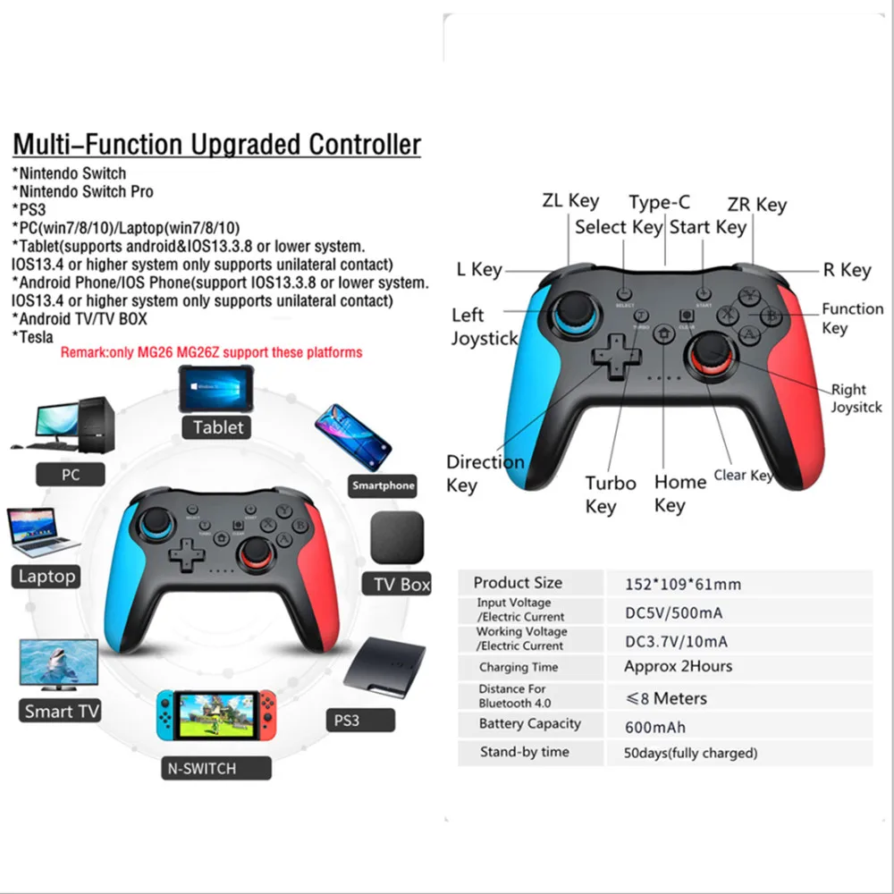 Беспроводной Bluetooth-контроллер 2 4G для Nintendo Switch Pro смартфонов ПК ТВ-приставок