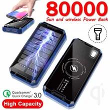 Solar Wireless Charging Battery Power Bank 80,000 mAh Solar Panel Solar External Charger Portable for iPhone Samsung Huawei