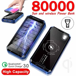 solar wireless charging battery power bank 80000 mah solar panel solar external charger portable for iphone samsung huawei free global shipping