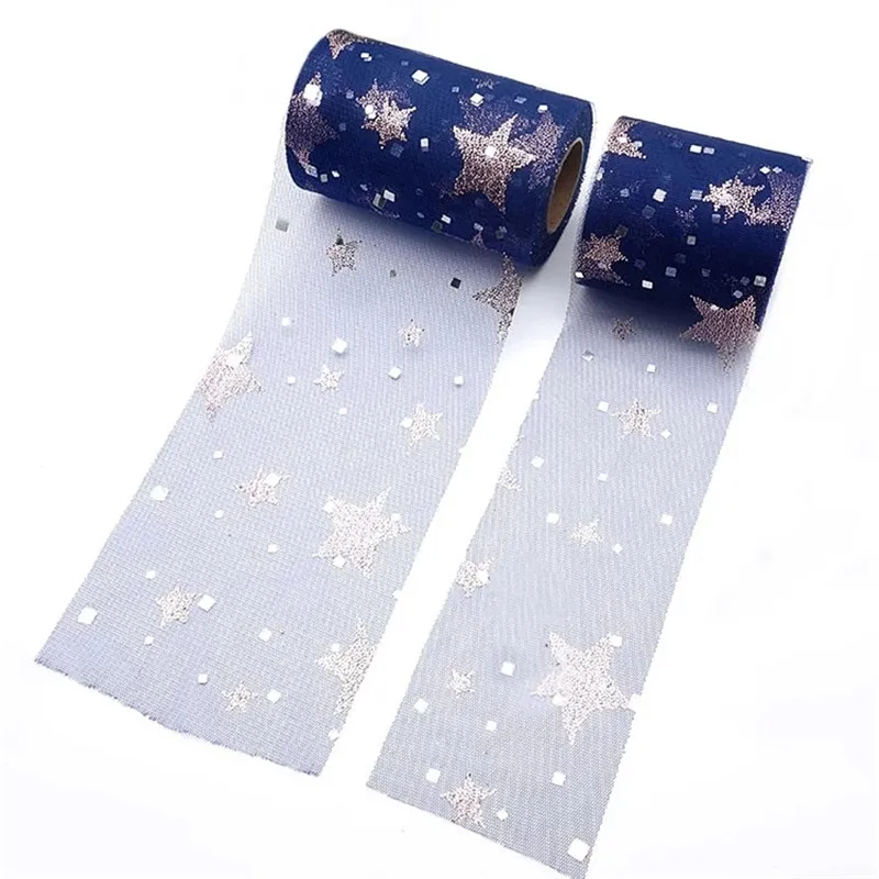 25 ярдов блестящая золотая звезда Тюлевая катушка ткань с блестками для рукоделия