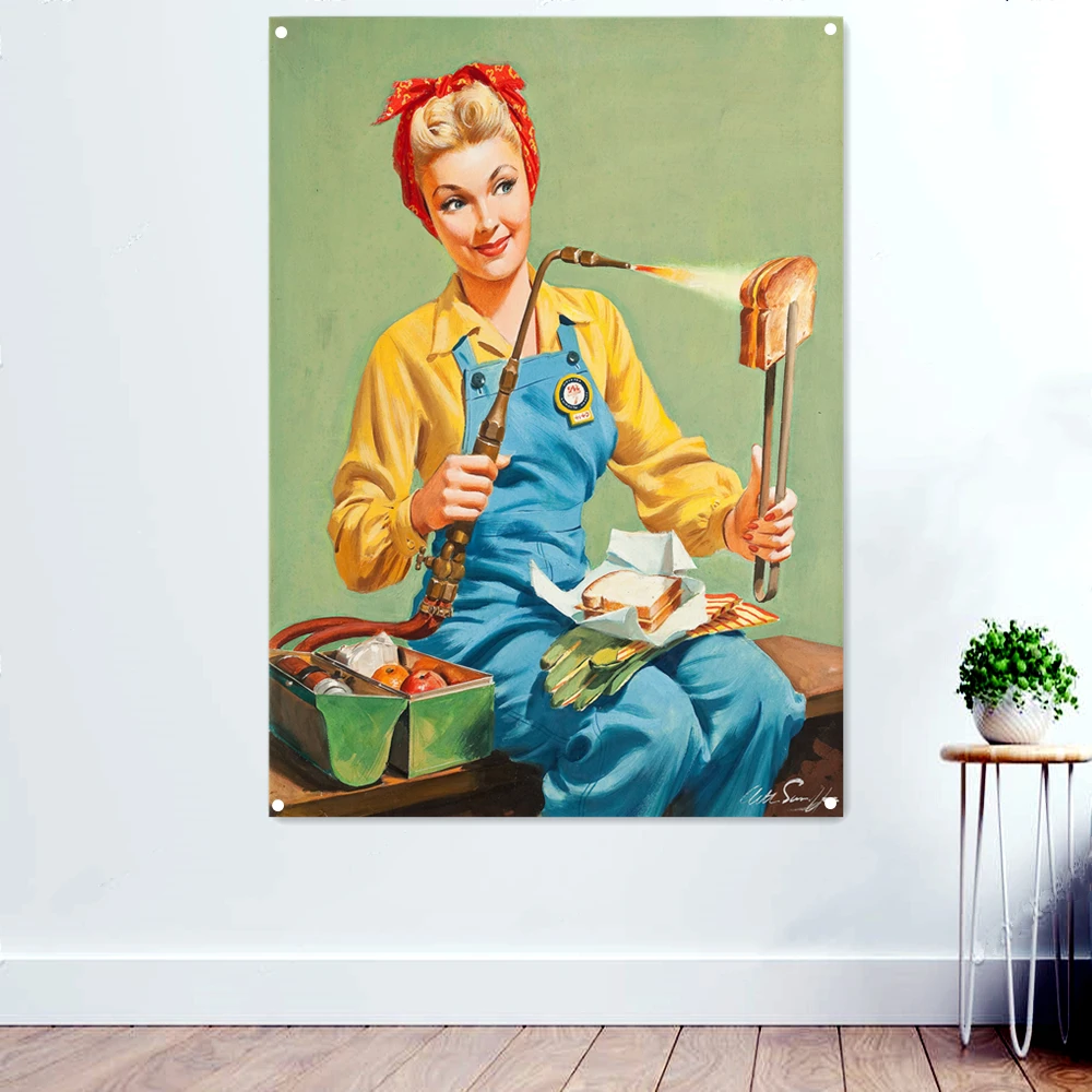 

Nice Custom Pin Up Girls Canvas Poster Banner Flag Print Painting Art Wall Polyethylene Poster Cloth Print Fabric Poster Mural 4