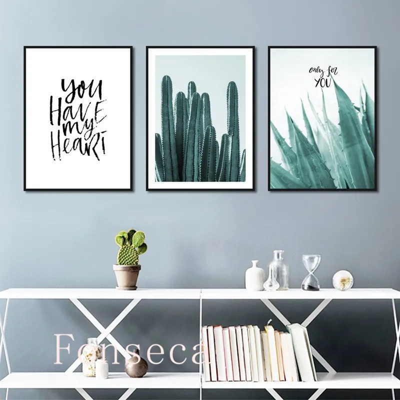 

Cactus Pineapple Meaty Canvas Painting Letter Plants Poster Wall Art Pictures For Living Room Green Fresh Home Decor Unframed