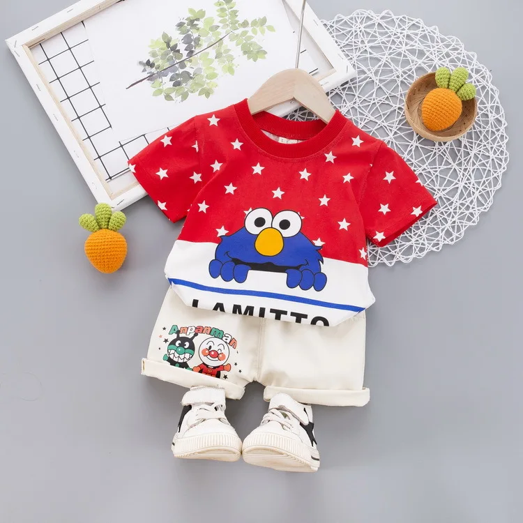 Комплекты одежды для маленьких мальчиков летние хлопковые топы новорожденных +