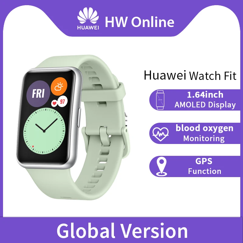 Глобальная версия HUAWEI Watch FIT Smart Анимация быстрой тренировки Кислород крови SmartWatch
