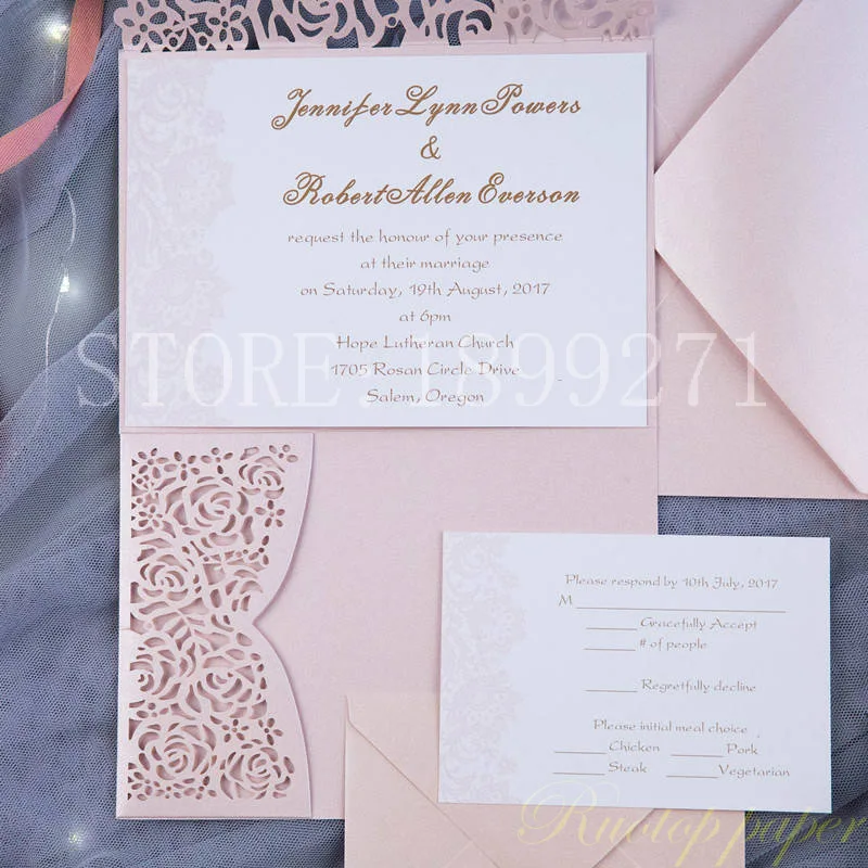 50 шт. пригласительные открытки в форме румян-розовых роз с конвертом свадебные