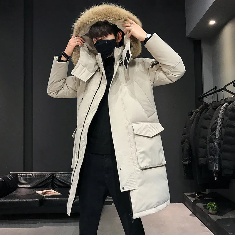 Hooded Men's White Down Jacket 2023 New Thickened Winter Brand Clothing Black Gary Long Warm White Duck Down Coat Men's Coat