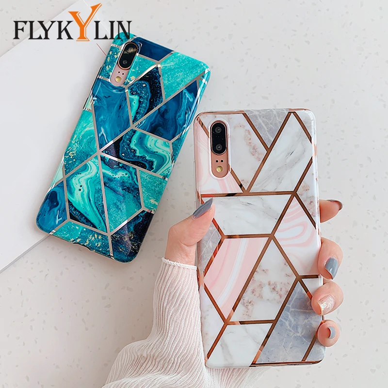 FLYKYLIN Plating Case For Huawei Mate 20 Nova 3e 4e Back Cover on P20 Lite P30 Pro Pink Purple Marble IMD Silicone Phone Coque |