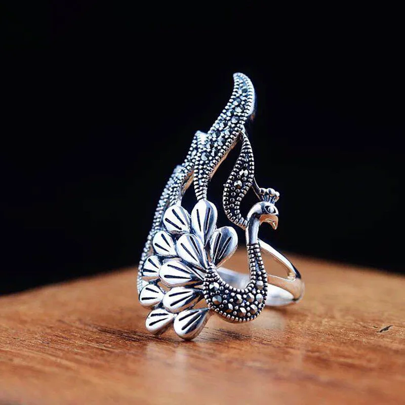 

MFY Milangir Vintage Black Crystal Peacock Wedding Rings Women Personality Exaggerated Accessories Bulgaria Jewelry
