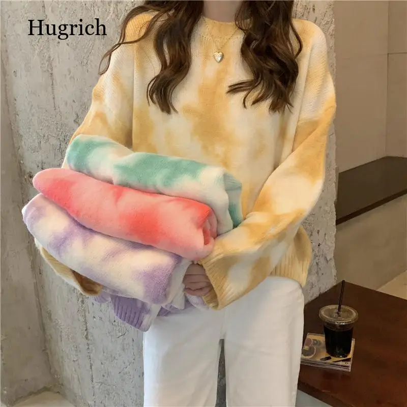 

Knitted Sweater Jumper Women Tie Dye Sweater Oversized Pullovers Women Winter Loose Long Streetwear Winter Jumper