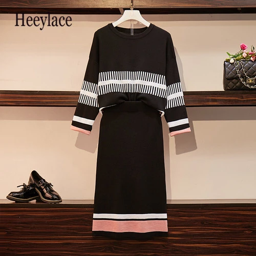 Вязанный полосатый джемпер с длинным рукавом размера плюс свитера топы +