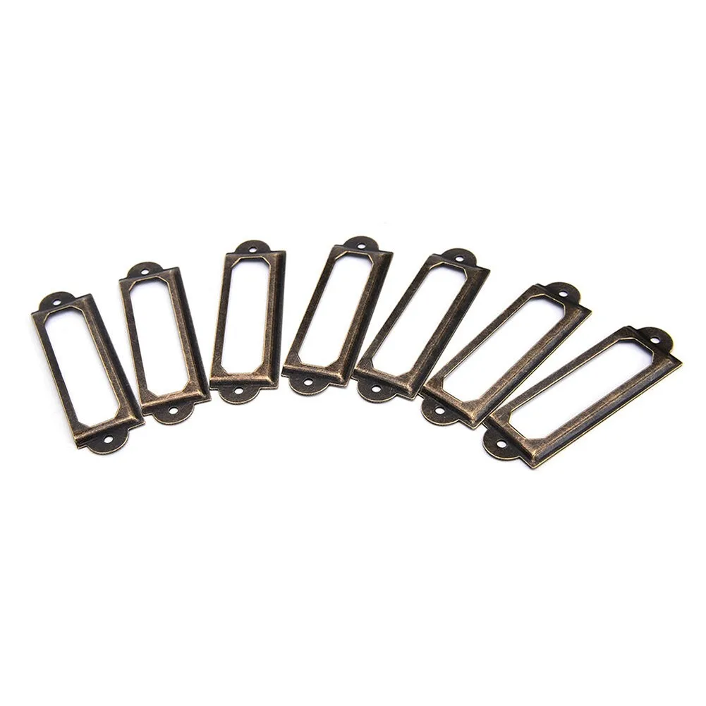 

50pcs Frame Drawer Box Case Cabinet Card Label Holders 59x23mm Antique Brass Handle Label Frame Decoration Hardware Handle
