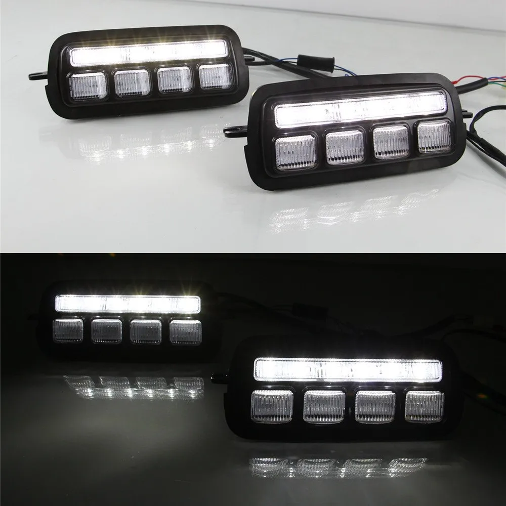 July King LED Daytime Running Lights Case for Lada Niva 4X4 Urban 2016-19 White Front Bumper DRL + Streamer Yellow Turn Signals |