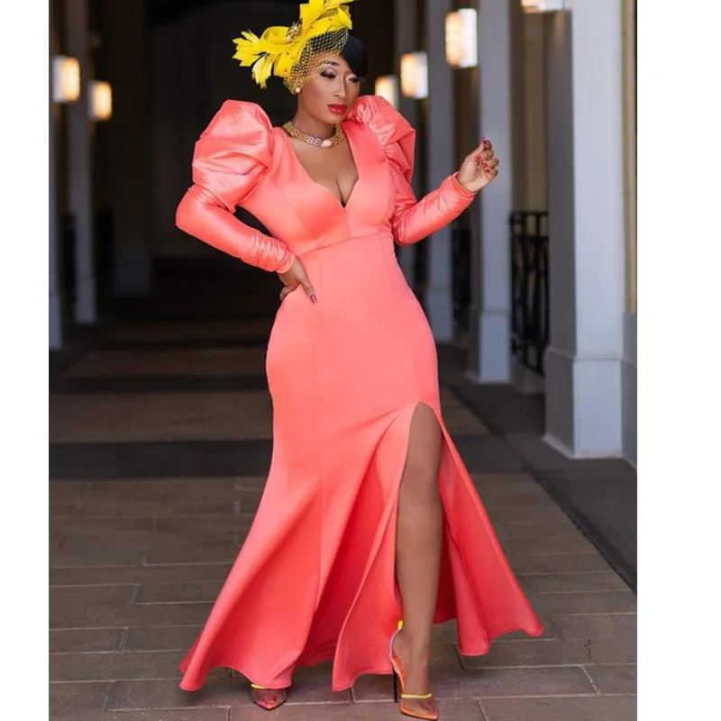 

Женское облегающее платье с высоким разрезом, черное платье в африканском стиле, осень 2021