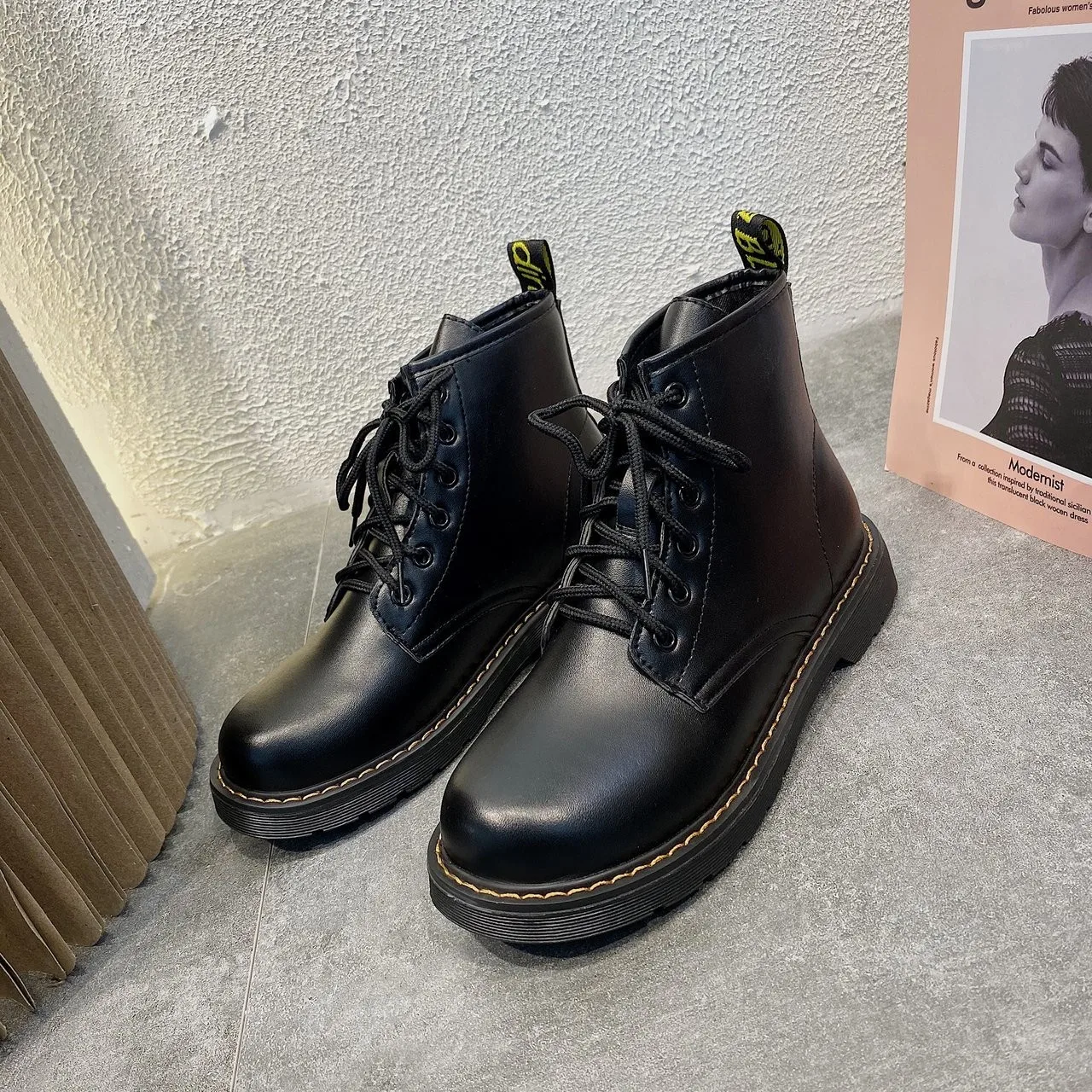 Women's boots British style zipper winter cotton shoes 2021 autumn new leather boots all-match high-top shoes