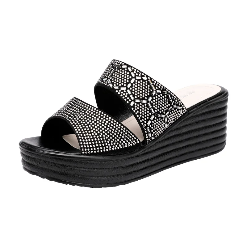 

Female Shoes Slippers Soft Slides Platform Fashion Med Lady 2021 Comfort Flat Luxury Girl Rubber PU Rome Fabric Shoes Slippers C