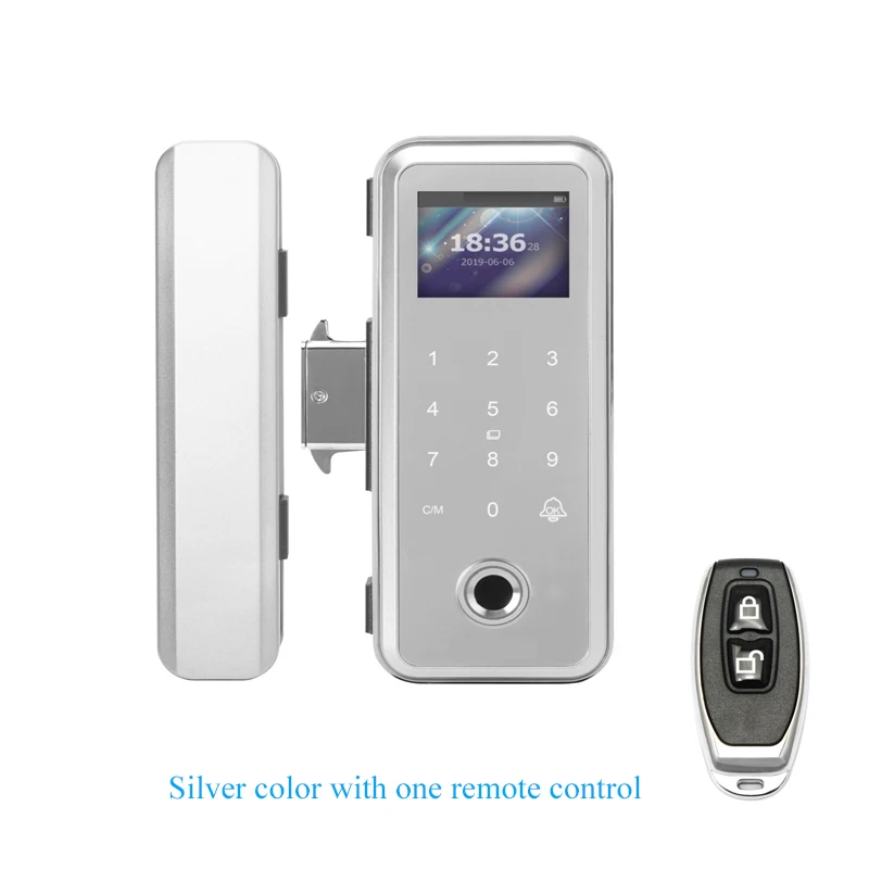 silver with 1 remote Большой экран, умный, без ключа, отпечаток пальца, дверной замок, биометрический электрический замок для безрамных стеклянных толчков или раздвижных дверей - Цвет: silver with 1 remote