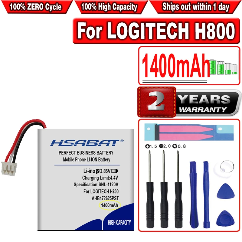 

HSABAT 1400mAh 533-000067 AHB472625PST 981-000337 for LOGITECH H800 LOGITECHH800 Earphone Headphone Rechargeable Battery