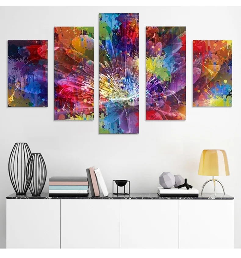 Холст Картина 5 шт. великолепными цветами со стильным абстрактным изображением