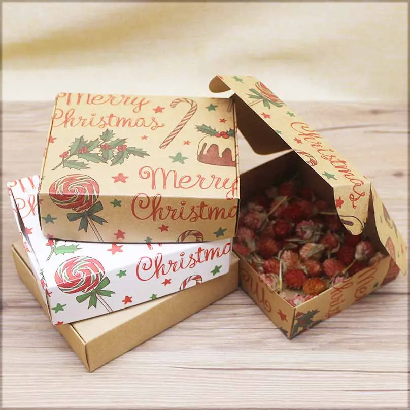

Gift boxes 50pcs 14.5*11*4cm/11.5x11x3.5cm kraft blank candy wedding favors box Merry christmas gifts package display paper box