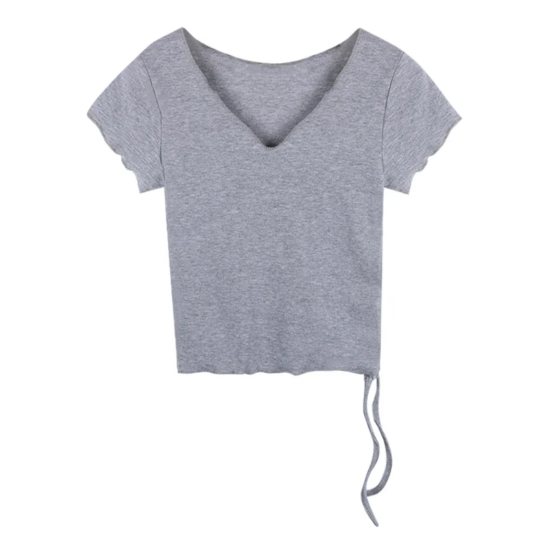 Футболка со шнуровкой и V-образным вырезом с коротким рукавом | Женская одежда