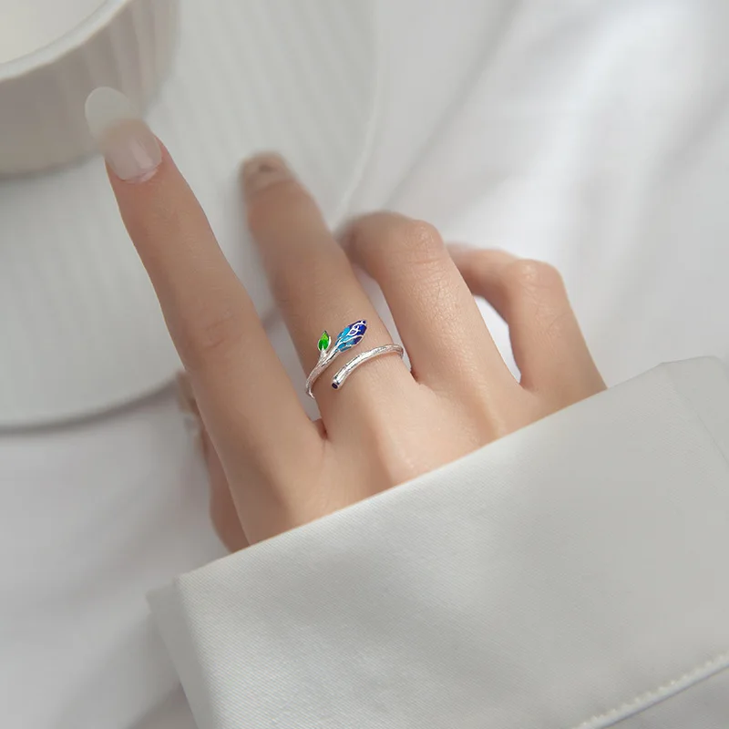 

925 стерлингового серебра с зелеными листьями, кольца для женщин, на свадьбу, день рождения, кольцо на палец, креативные ювелирные украшения ...