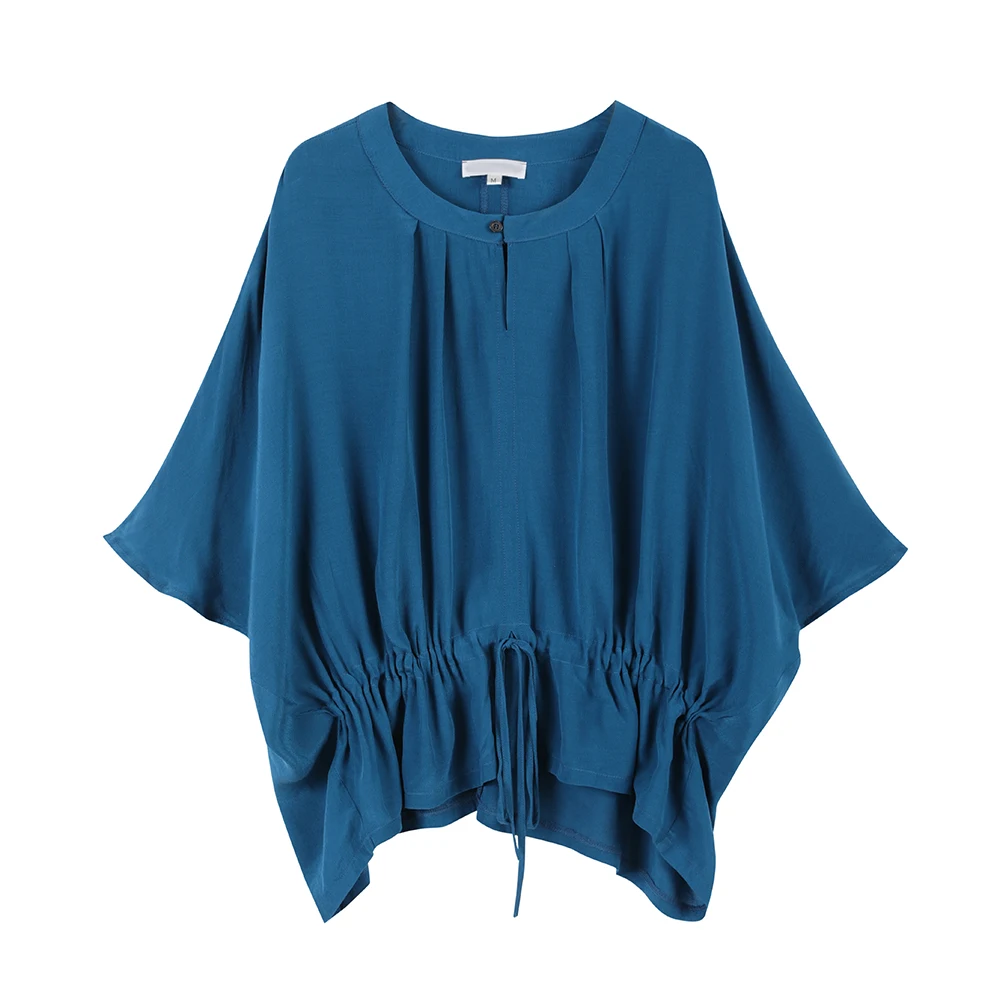 

2021 Woman Summer Western Style Belt Flare Sleeves Loose Bat Shirt