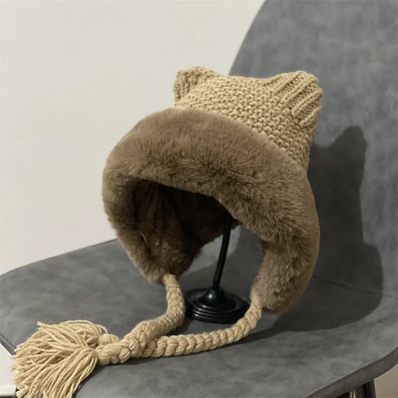 

2022 New Winter Hats For Women Warm Wool Cap Lovely Cat Ears Cold Proof Lei Feng Hat Plush Ear Protection Hat Autumn And Winter