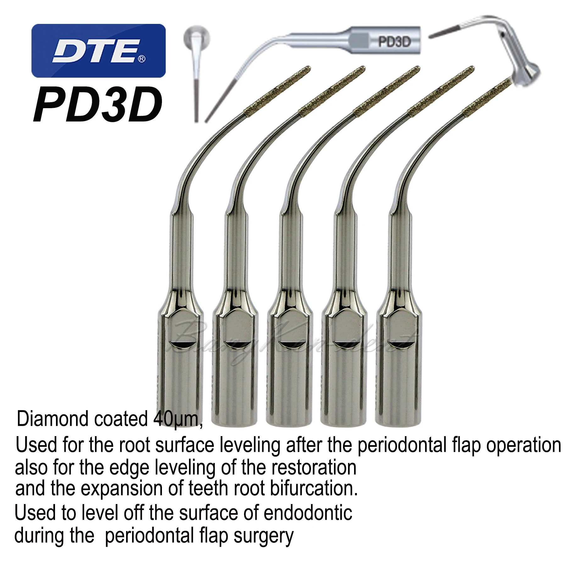 Woodpecker DTE Dental Ultrasonic Scaler Diamond Tips Compatible NSK SATELEC Restoration Debride Root Surface Leveling PD3D-5pcs