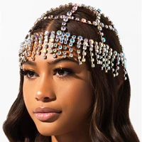 luxury fashion rhinestone tassel headdress bohemia bridal headdress women handmade shiny crystal hat accessories head jewelry