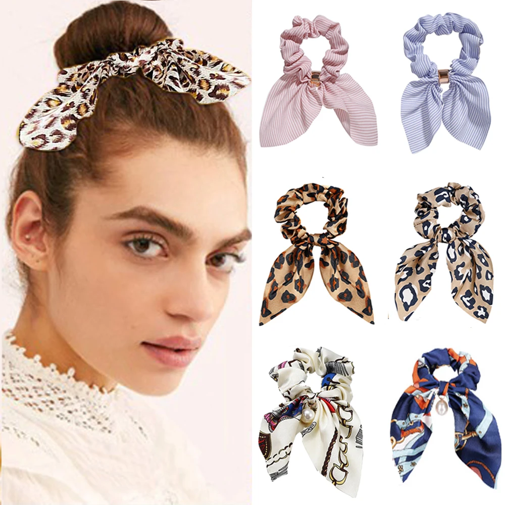 Модные резинки для волос в полоску с цветочным узором женщин и девочек