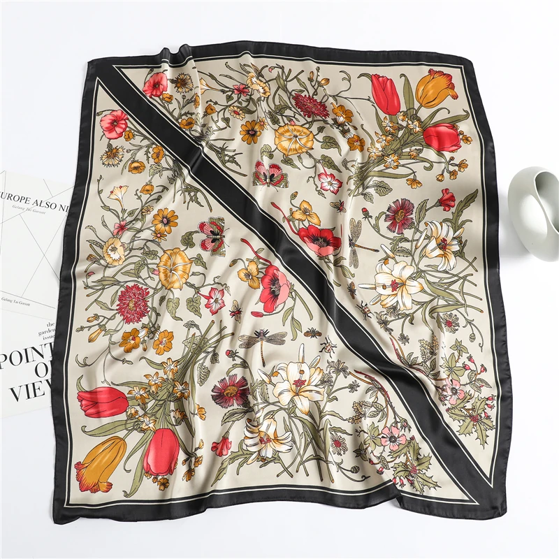 

Silk Square Scarf Women Fashion Floral Print Shawl Neck Wrap Hijab Headband Scarves Large Bufanda Neckerchief Bandana