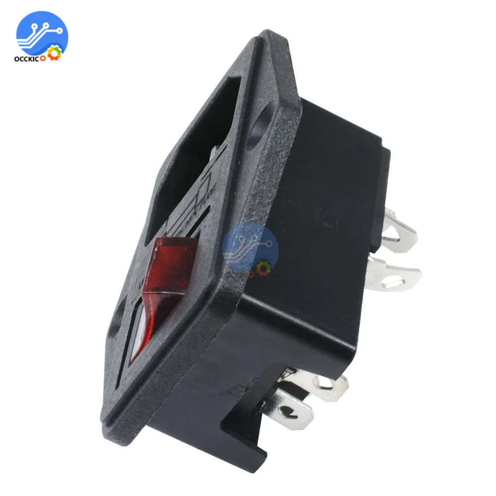 1 шт. черный, красный 3 Pin Мощность розетка переключатель 10A 250V вход электрические Мощность розетки с 5 мм* 20 мм предохранитель держатель коромысла переключения