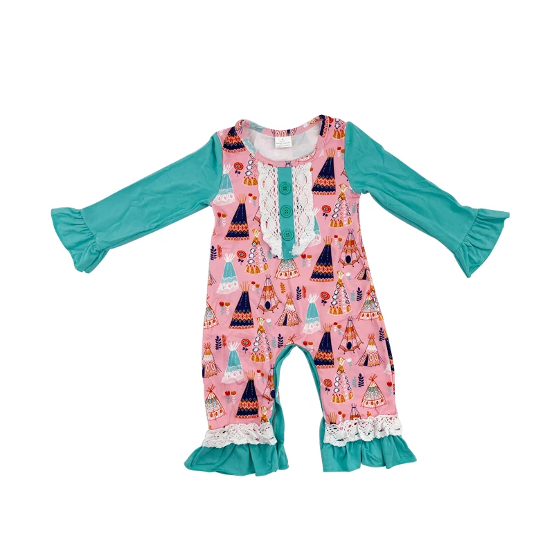 

New hot selling candy biscuit ruffled blue children's clothes romper