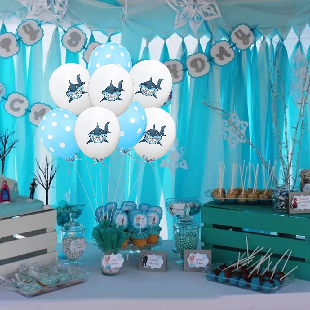Мультяшный латексный шар с акулой для темативечерние синие и белые волнистые
