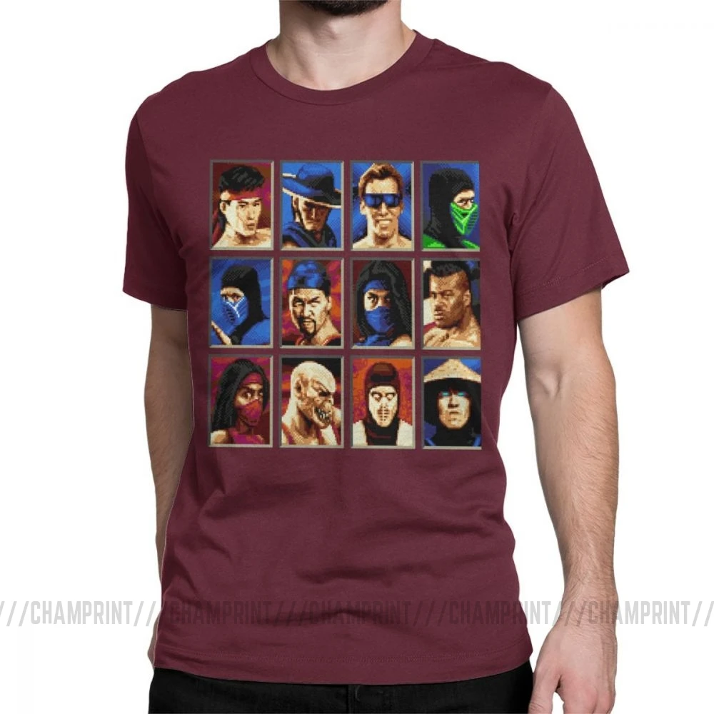 Винтажные футболки Mortal Kombat II Genesis Character выберите 16 Bit футболка Ретро геймер Коллаж футболки мужская хлопковая одежда для вечеринки - Цвет: Бургундия